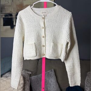 Jessica Simpson Cream Cropped Knit Cardigan w/ Pearl Buttons Size Medium ✨